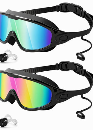 Swim Goggles 2 Pack, Wide View Anti Fog&UV Swimming Goggles for Audlt, No Leak Pool Beach Essentials for Men Women