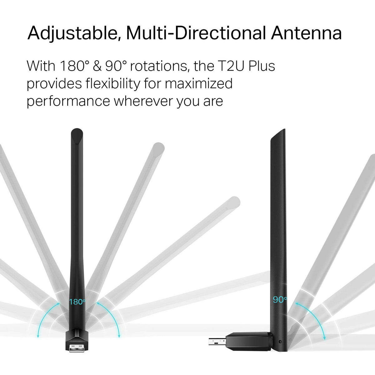 TP-Link AC600 USB WiFi Adapter for PC (Archer T2U Plus)- Wireless Network Adapter for Desktop with 2.4GHz, 5GHz High Gain Dual Band 5dBi Antenna, Supports Win11/10/8.1/8/7/XP, Mac OS 10.9-10.14, Black