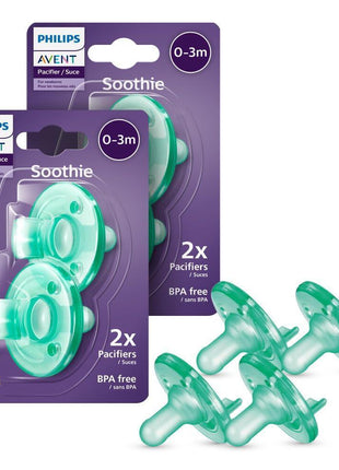 Philips Avent Soothie Baby Pacifier for 0-3 Months, BPA-Free, 4-Pack, Green | Supports Natural Suckling, Medical Grade Silicone for Easy Hospital-Grade Sterilization, One-Piece Design, SCF190/41