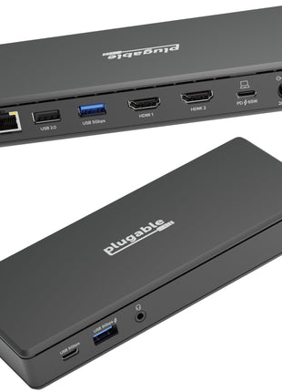 Plugable USB-C Docking Station Dual Monitor 4K 60Hz (2×HDMI), 65W Charging, Gigabit Ethernet, USB-C & 3×USB-A 5Gbps, Audio, Driverless for Windows/ChromeOS (UD-MSTH2)