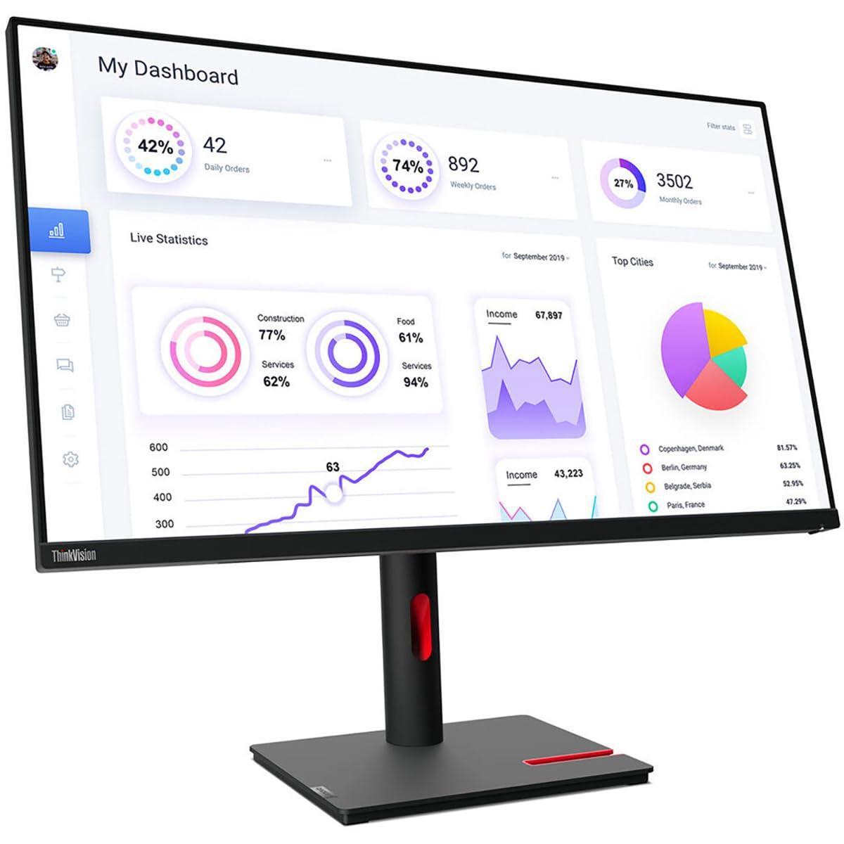 Lenovo ThinkVision T22i-30 21.5 Full HD WLED LCD Monitor - 16:9 - Raven Black