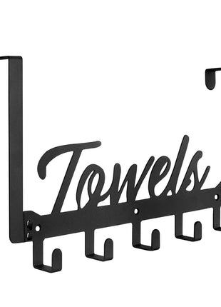 Azmoncy Over The Door Hooks, Towel Rack Towel Hooks for Bathroom, Towel Holder for Hanging Heavy Duty, Door Rack Over Door Hanger with 5 Coat Hooks for Bedroom Bathroom Kitchen, Black