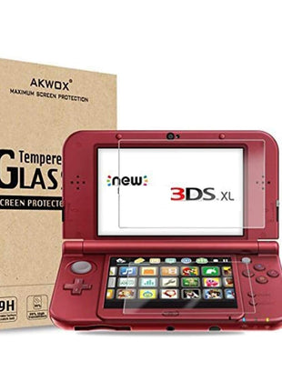 AKWOX (2 in 1) Tempered Glass Screen Protector + HD Clear Crystal PET Screen Protective Filter Compatible with 3DS XL/New 3DS XL