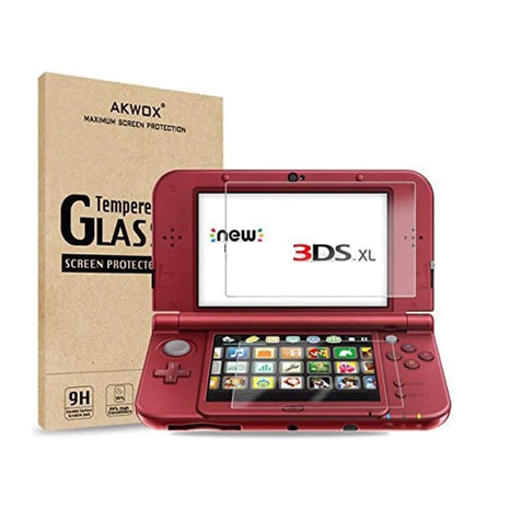 AKWOX (2 in 1) Tempered Glass Screen Protector + HD Clear Crystal PET Screen Protective Filter Compatible with 3DS XL/New 3DS XL