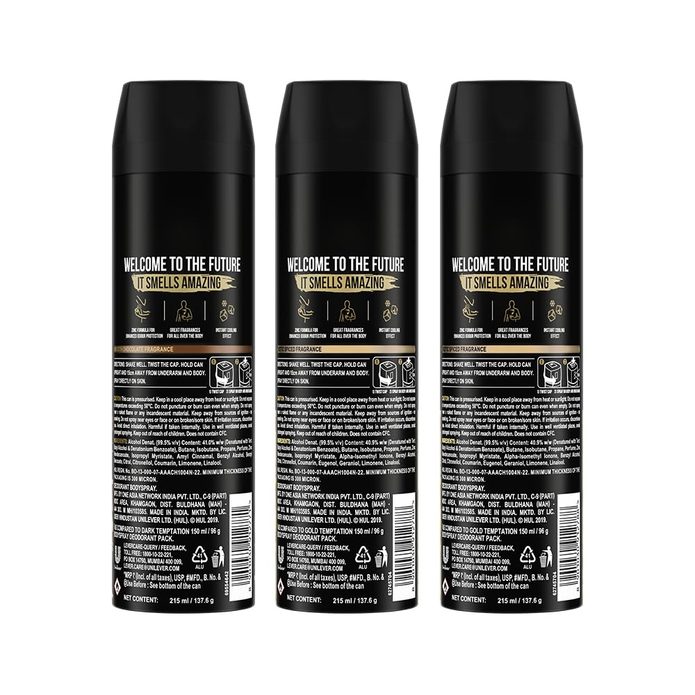 Axe Dark Temptation Long Lasting Deodorant Bodyspray For Men 215 ml & Axe Gold Temptation Long Lasting Deodorant Bodyspray For Men 215 ml(Pack 3)