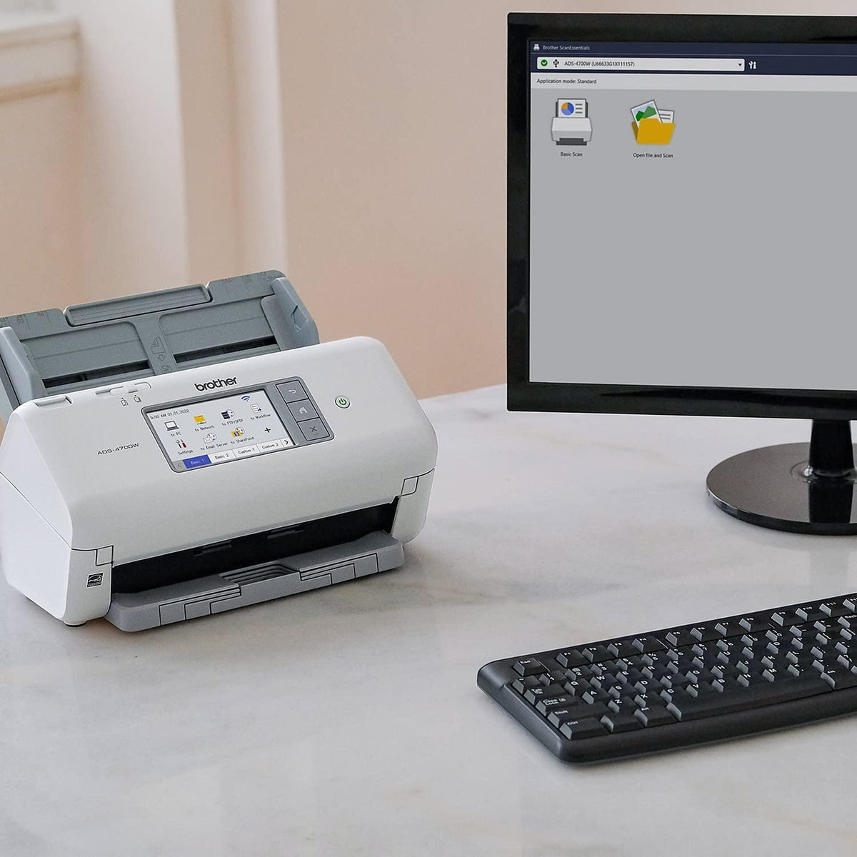 Brother ADS-4700W Professional Desktop Scanner with Fast Scan Speeds, Duplex, Wireless, and Large Touchscreen, White