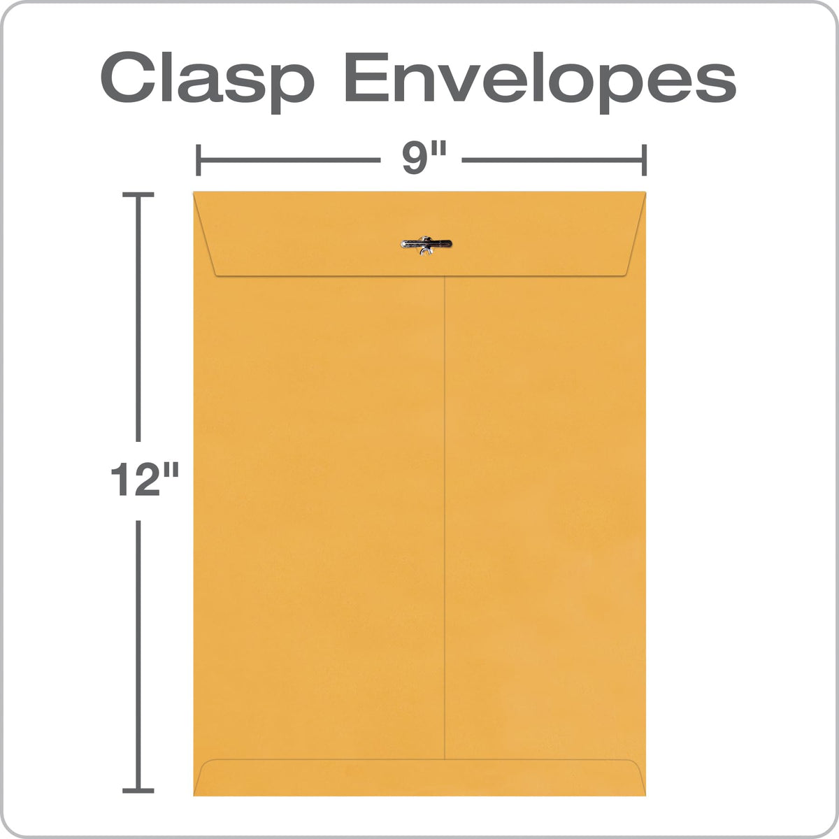 Quality Park 9 x 12 Clasp Envelopes with Deeply Gummed Flaps, Great for Filing, Storing or Mailing Documents, 28 lb Brown Kraft, 100 per Box (QUA37890)