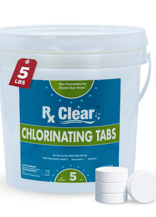 Rx Clear 3 inch Inch Chlorine Tabs | 5 Pounds | Individual Stabilized Chlorinating Tablets for Sanitizing Swimming Pools | Long Lasting, Slow Dissolving, and UV Protected