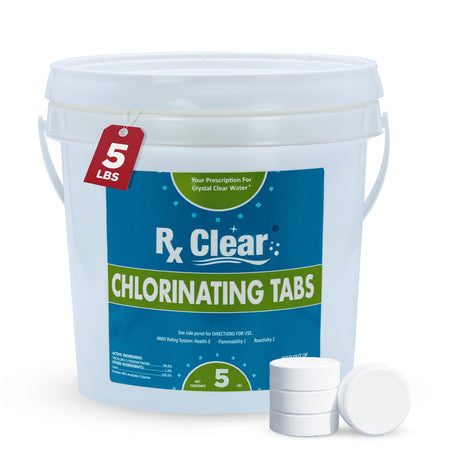 Rx Clear 3 inch Inch Chlorine Tabs | 5 Pounds | Individual Stabilized Chlorinating Tablets for Sanitizing Swimming Pools | Long Lasting, Slow Dissolving, and UV Protected