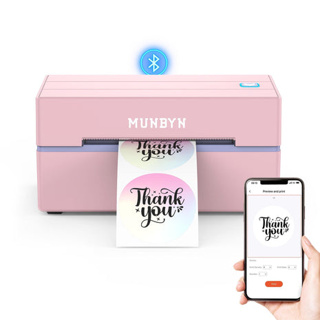 MUNBYN Bluetooth Thermal Label Printer, Wireless 4x6 Shipping Label Printer | Work for Shipping Packages Small Business Office or Home, Compatible with iPhone Android iPad Windows macOS Chrome