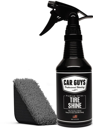 CAR GUYS Tire Shine Spray - The Perfect Deep Black Shine - Long Lasting Car Tire Dressing - No Sling & Dry to Touch - 18 Oz Kit with Applicator