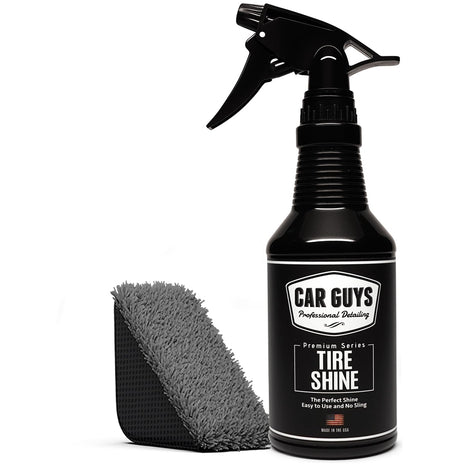 CAR GUYS Tire Shine Spray - The Perfect Deep Black Shine - Long Lasting Car Tire Dressing - No Sling & Dry to Touch - 18 Oz Kit with Applicator