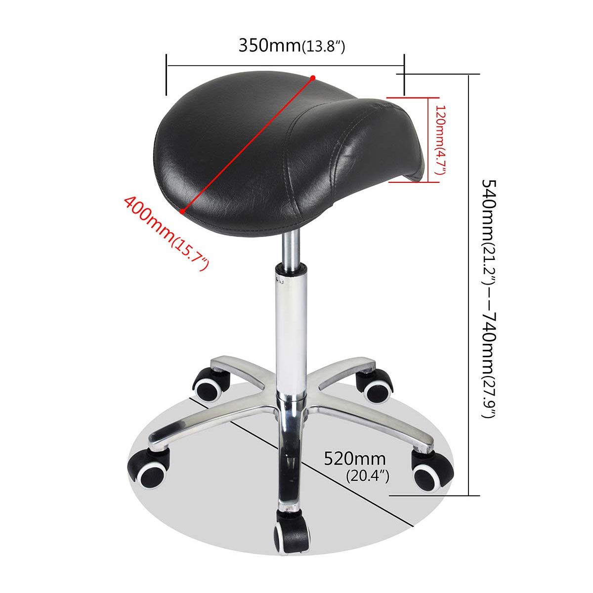 Antlu Saddle Stool Rolling Chair for Medical Massage Salon Kitchen Spa Drafting,Adjustable Hydraulic Stool with Wheels (Without Backrest, Black)