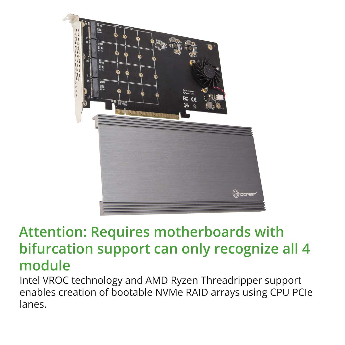IO Crest Quad M.2 NVMe PCIe x16 Expansion Card for Intel VROC and AMD Ryzen Threadripper Motherboard