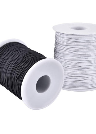 Elastic String for Bracelets, 2 Rolls 1 mm Sturdy Stretchy Elastic Cord for Jewelry Making, Necklaces, Beading Black and White