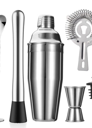 ZPUFAW 6-Piece Cocktail Shaker Set Bartender Kit Drink Shaker Bar Set | 24oz Martini Shaker, Strainer, Muddler, Jigger, Mixing Spoon, Pour Spout, Recipe Guide Stainless Steel Set Housewarming Gift