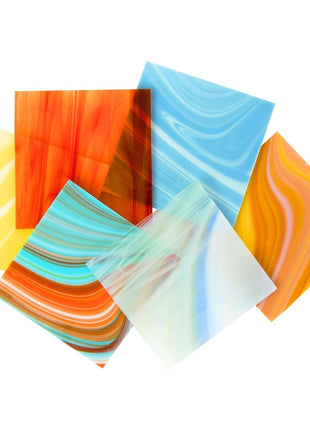 COE 96 Deluxe Assorted Fusible Glass Pack - 4 inch X 4inch Sheets - 6 Pack