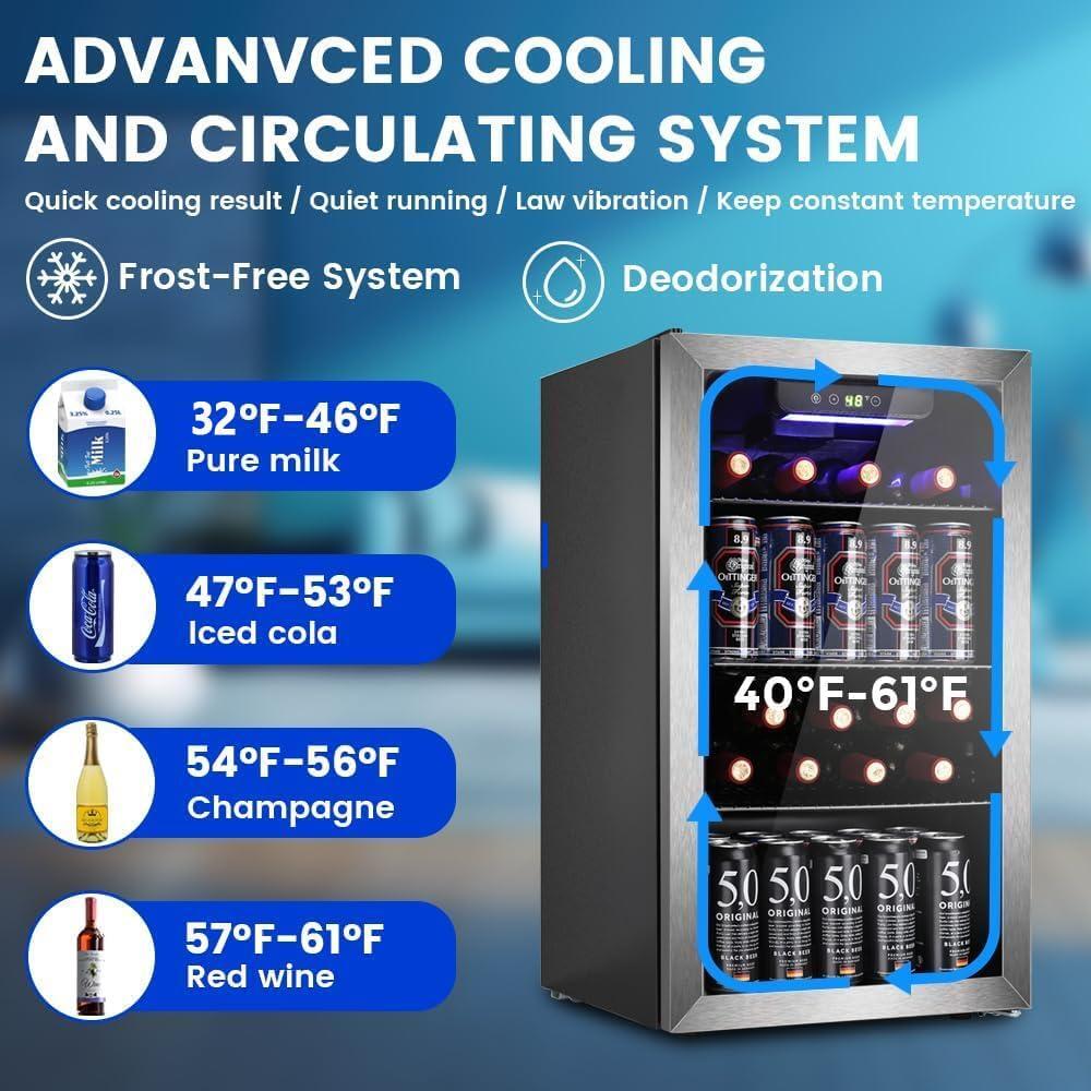 26 Bottle Wine Cooler Refrigerator, Small Freestanding Wine Fridge for Red, White and Champagne, Built-in Wine Cellar with Stainless Steel Glass Door, 40-66F Digital Temperature Control, Indoor Use