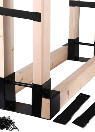 MOFEEZ Outdoor Firewood Log Storage Rack Bracket Kit,Fireplace Wood Storage Holder-Adjustable to Any Length