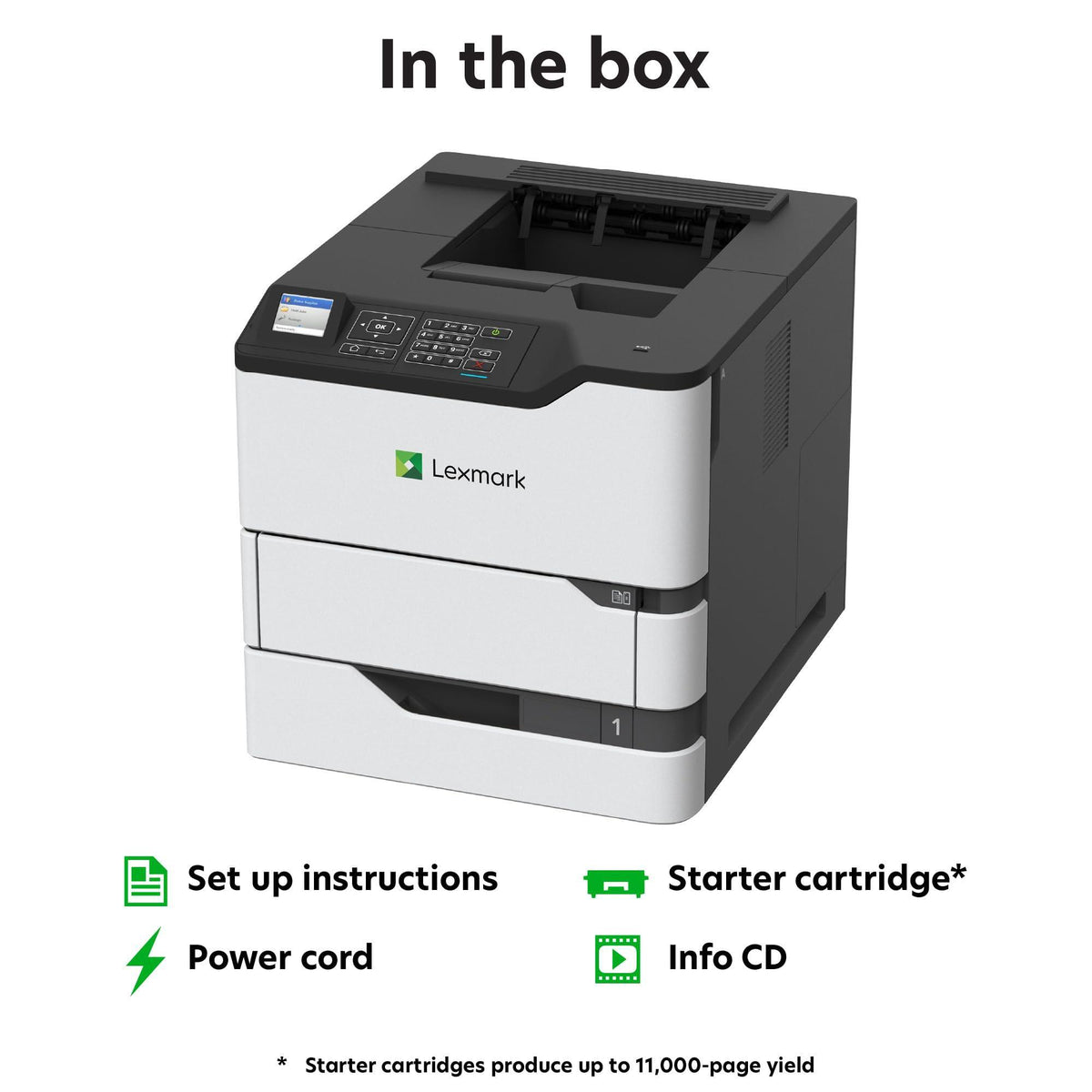 Lexmark MS823dn Monochrome Laser Printer for Office, Two-Sided Printing, Print Speed 65 ppm, 2.4 inch Color LCD Display, 1200 DPI, Black/Grey (50G0200)