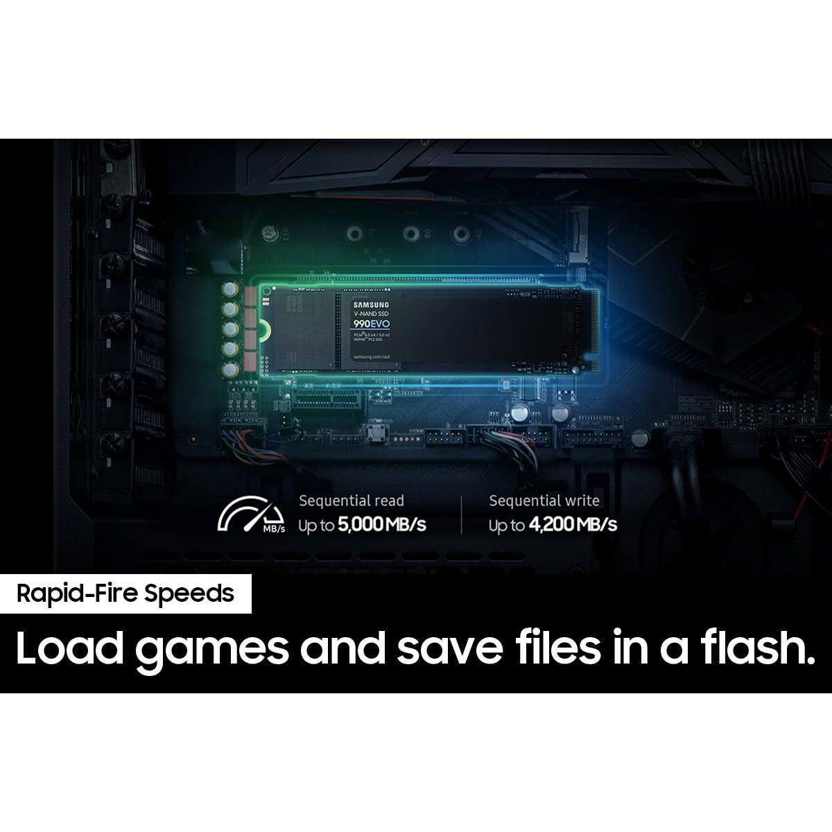 Samsung 990 EVO SSD 2TB, PCIe Gen 4x4, Gen 5x2 M.2 2280 NVMe Internal Solid State Drive, Speeds Up to 5,000MB/s, Upgrade Storage for PC Computer, Laptop, MZ-V9E2T0B/AM, Black