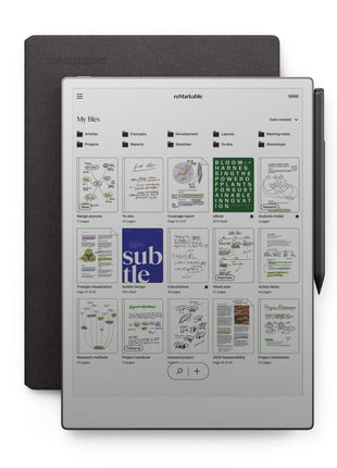 reMarkable Paper Pro with Marker Plus and Basalt Book Folio | 11.8" paper tablet with color display and reading light, e ink digital notebook for better thinking, writing, and reading