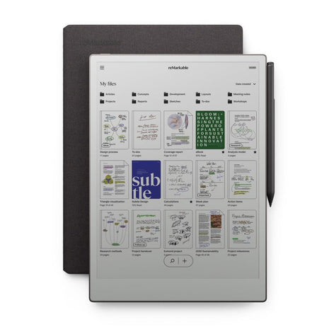 reMarkable Paper Pro with Marker Plus and Basalt Book Folio | 11.8" paper tablet with color display and reading light, e ink digital notebook for better thinking, writing, and reading