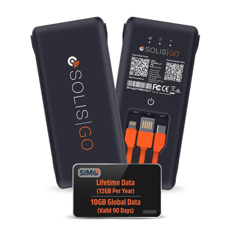 Solis Go, Mobile WiFi Hotspot & Powerbank with 1GB/Monthly + 30GB Data | Built-In Charging Cables, Travel WiFi in 140+ Countries, Auto-Switching 300+ Carriers, No SIM Required, No Contract Needed