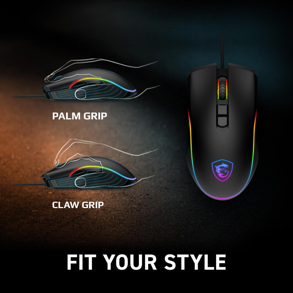 MSI Forge GM300 Lightweight Gaming USB RGB Adjustable up to 7200 DPI Desktop Laptop Gaming Mouse,Black