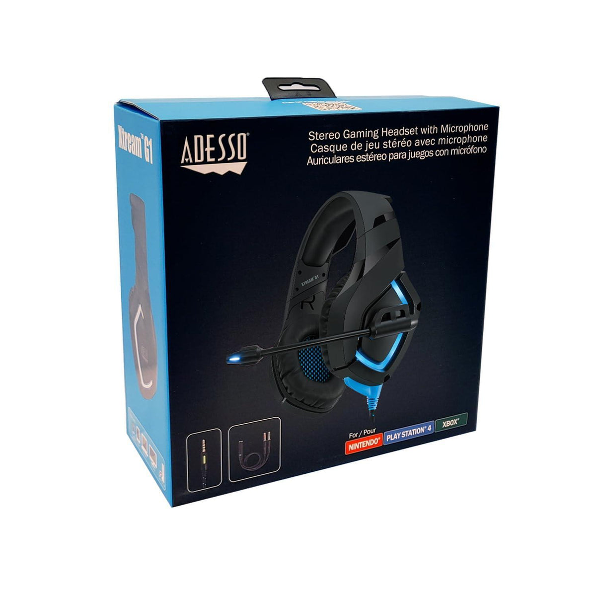 Adesso Xtream G1 - Gaming Headphones with Noise Cancelling Microphone and LED Lighting for PC, PS4, Xbox, Nintendo Switch, and Laptops, Black
