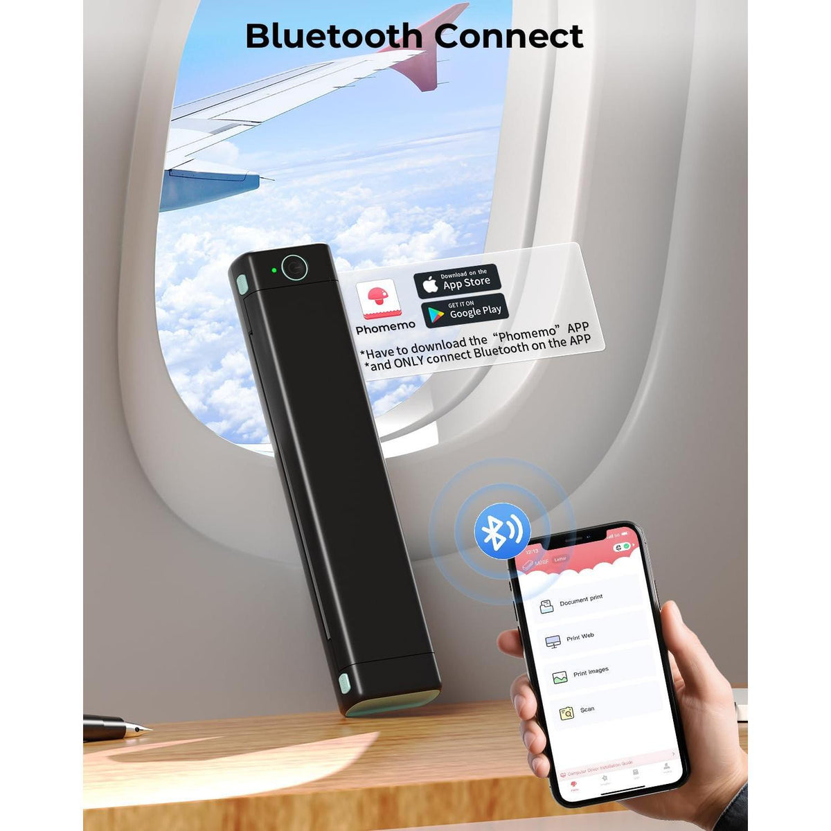 Phomemo Inkless Portable Printer for Travel - Wireless Thermal Printer Compatible with Phone & Laptop, Bluetooth Printers Supports 8.5" X 11" Letter Thermal Paper, Come with Carry Case