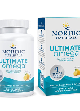Nordic Naturals Ultimate Omega, Lemon Flavor   60 Soft Gels   1280 mg Omega 3   High Potency Fish Oil Supplement with EPA & DHA   Promotes Brain & Heart Health   Non GMO   30 Servings
