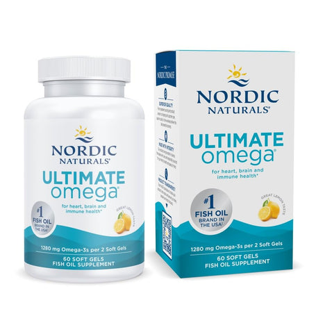 Nordic Naturals Ultimate Omega, Lemon Flavor   60 Soft Gels   1280 mg Omega 3   High Potency Fish Oil Supplement with EPA & DHA   Promotes Brain & Heart Health   Non GMO   30 Servings
