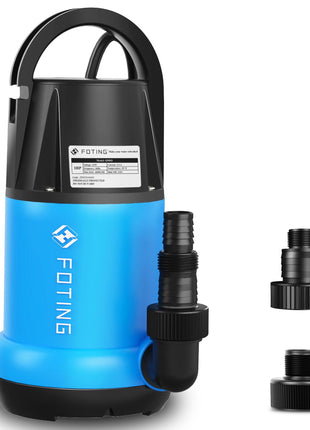FOTING Sump Pump 1HP Clean/Dirty Submersible Water Pump, 4600GPH Utility Pump Thermoplastic Electric Portable Transfer Water Pump for Swimming Pool Garden Pond Basement with 10ft Long Power Cord