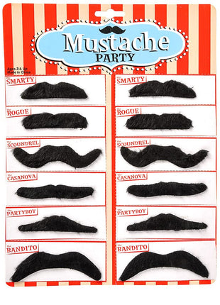 Road Island Novelty 3.5 inch Black Fake Mustaches, Pack of 12