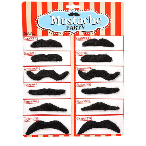 Road Island Novelty 3.5 inch Black Fake Mustaches, Pack of 12