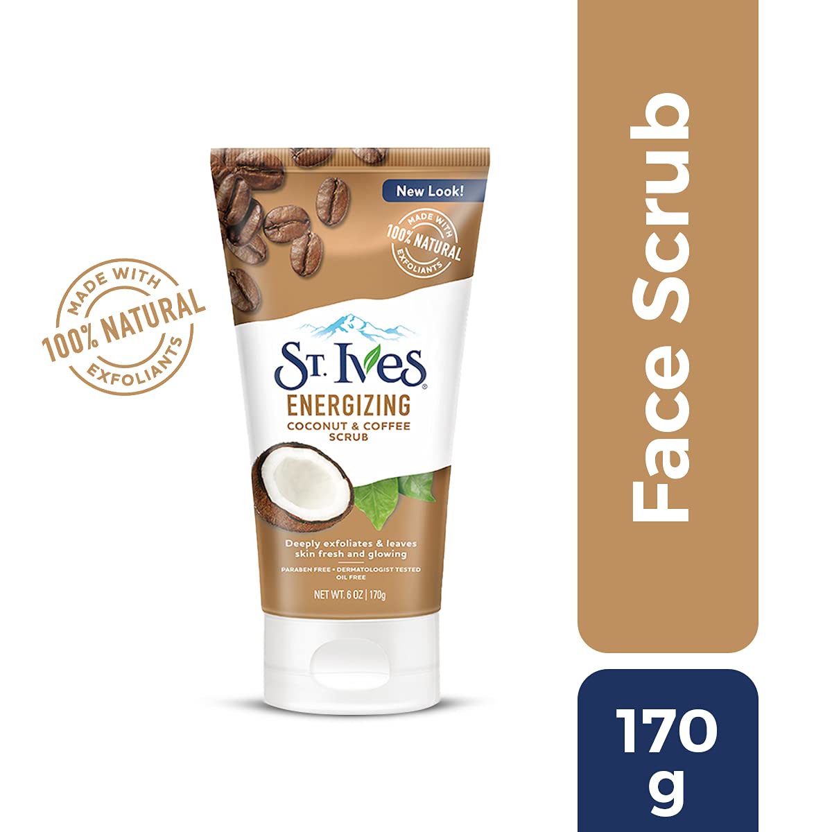 St. Ives Energizing Face Scrub, Coconut & Coffee, Deep Cleanser for Bright Skin, Paraben Free, Dermatologically Tested, 170 gm