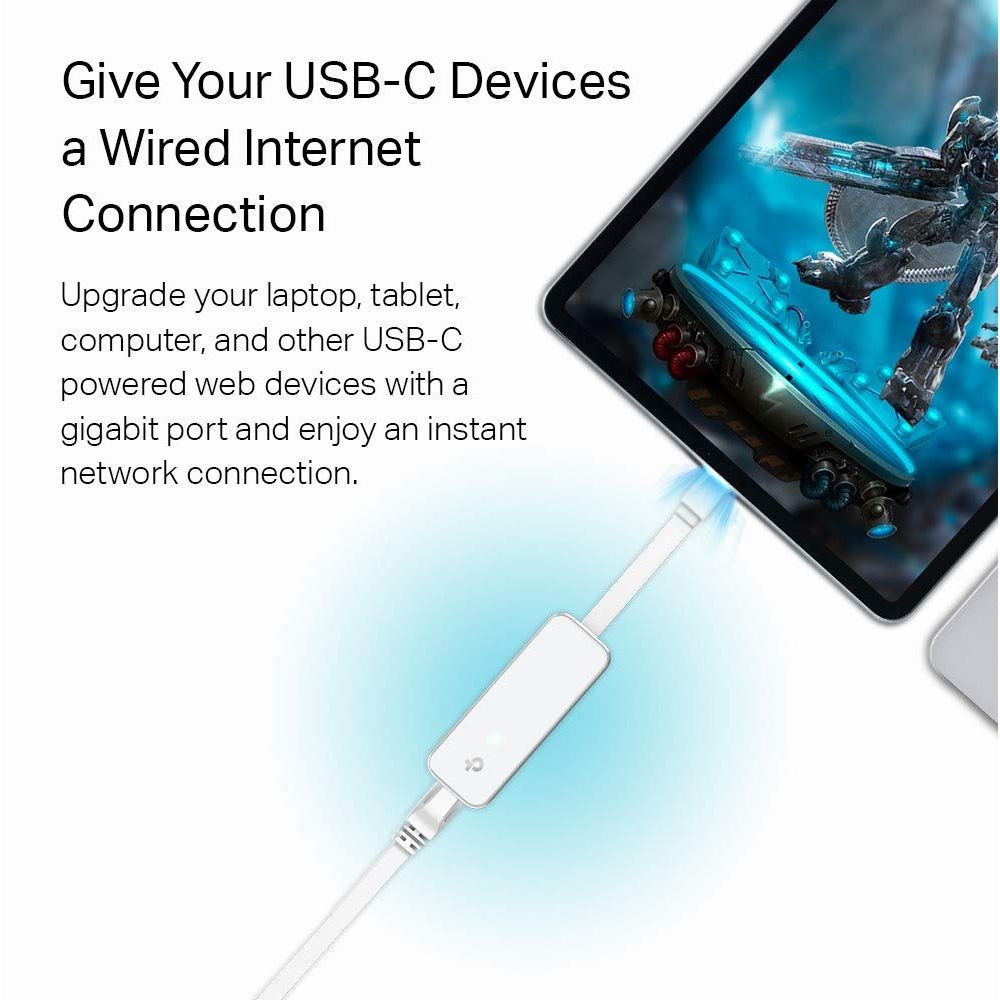 TP-Link USB C to Ethernet Adapter (UE300C), Portable 1Gbps RJ45 to USB-C Network Adapter [Thunderbolt 3/4 Compatible], Compact | Plug & Play Design, Compatible with MacBook Pro/Air, iPad Pro, and More