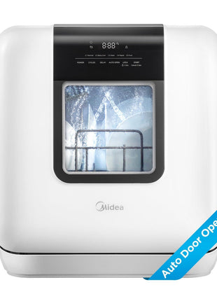 Midea Countertop Dishwasher with 1.59Gal Built-in Water Tank, 5+2 Programs | Portable Dishwasher, Auto-Open Door & Dual Drying, Energy-Saving and Odor Removal, Perfect for Apartments, Dorms& RVs, White