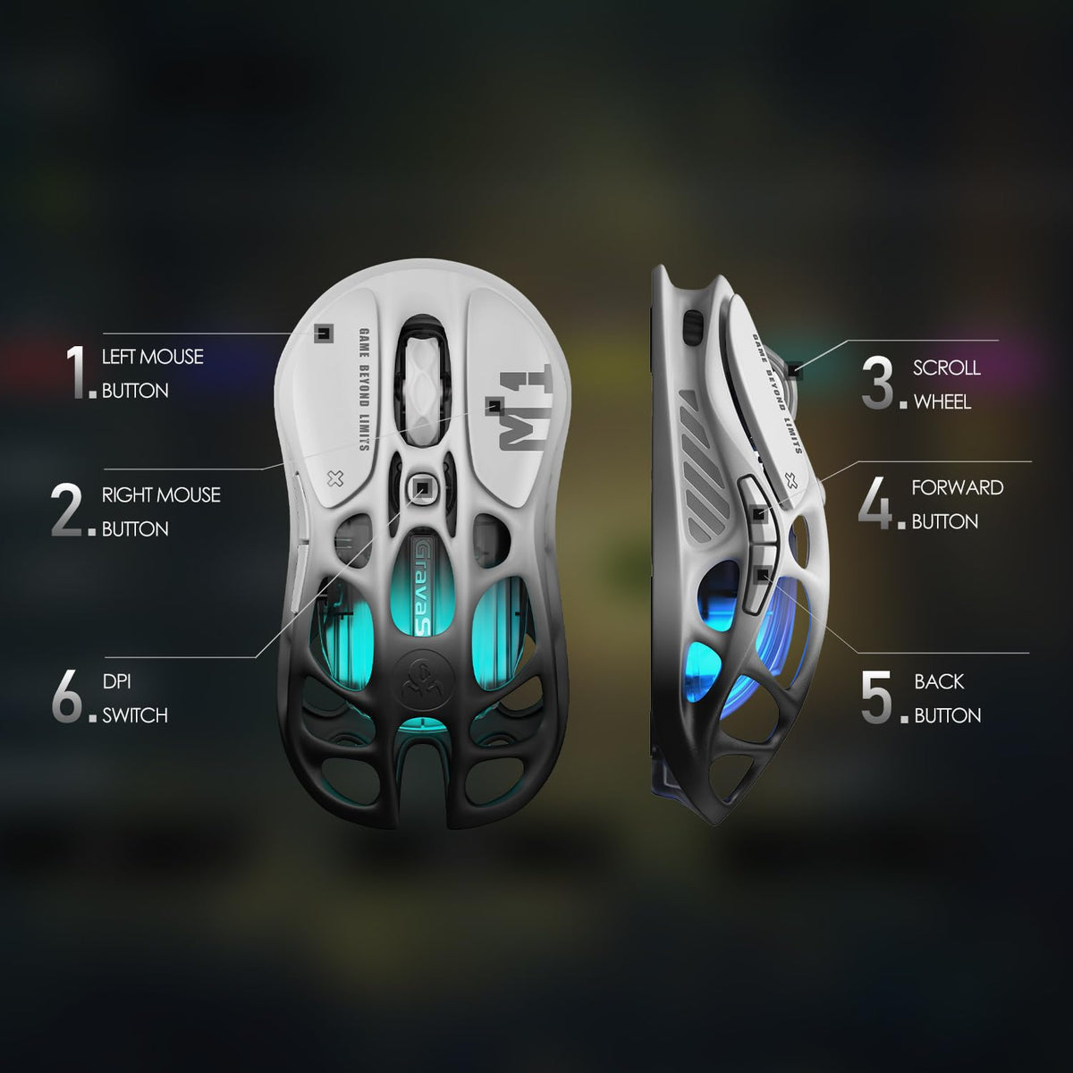 GravaStar Mercury M1 Pro Wireless Gaming Mouse – 26,000 DPI PAW3395DM Sensor - Magnesium Alloy - Wired / 2.4GHz / Bluetooth - 5 Programmable Buttons - Up to 200-Hour Battery - Gradient Black