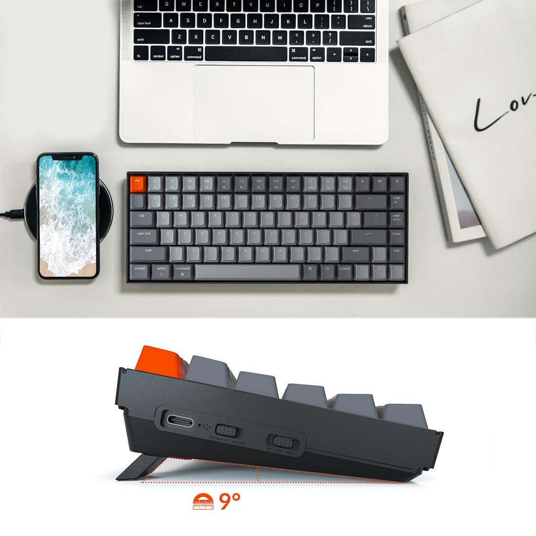 Keychron K2 75% Layout Bluetooth Wireless Mechanical Keyboard K Pro Brown Switch/White LED Backlit/USB C/Anti Ghosting/N-Key Rollover, 84 Keys Gaming Keyboard for Mac Windows-Version 2
