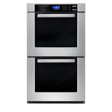 30 in. Haven Coll Double Electric Wall Oven, True Convection, Stainless | Cosmo COS-30EDWC Blue Porcelain, Self Clean Function, 7 Oven Functions, Digital Display, Interior Lighting