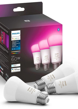 Philips Hue A19 LED Smart Light Bulb - White and Color Ambiance - 60W Indoor Light Bulb - Control with Hue App - Works with Alexa, Google Assistant and Apple Homekit - 3 Pack