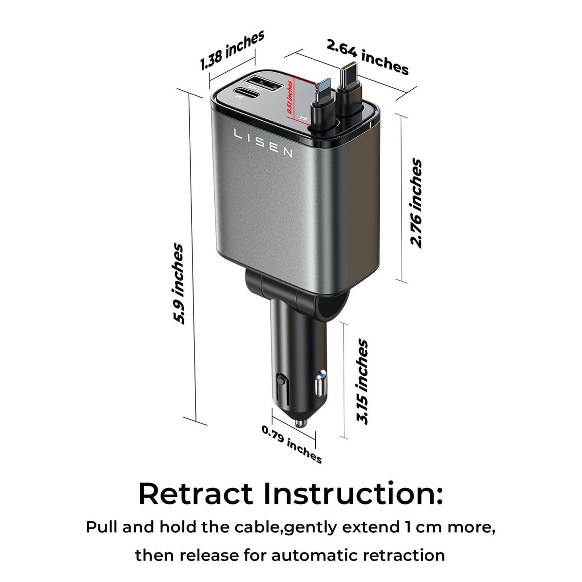 LISEN Retractable Car Charger, 69W USB C Car Accessories Adapter for iPhone 16 USB C Charger Fast Charging,Gifts for Women Men, Labor Day Sale, Truck Accessories, for iPhone 16 Pro Max 15 14 13 12