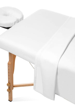 Saloniture 3-Piece Microfiber Massage Table Sheet Set - Premium Facial Bed Cover - Includes Flat and Fitted Sheets with Face Cradle Cover - White