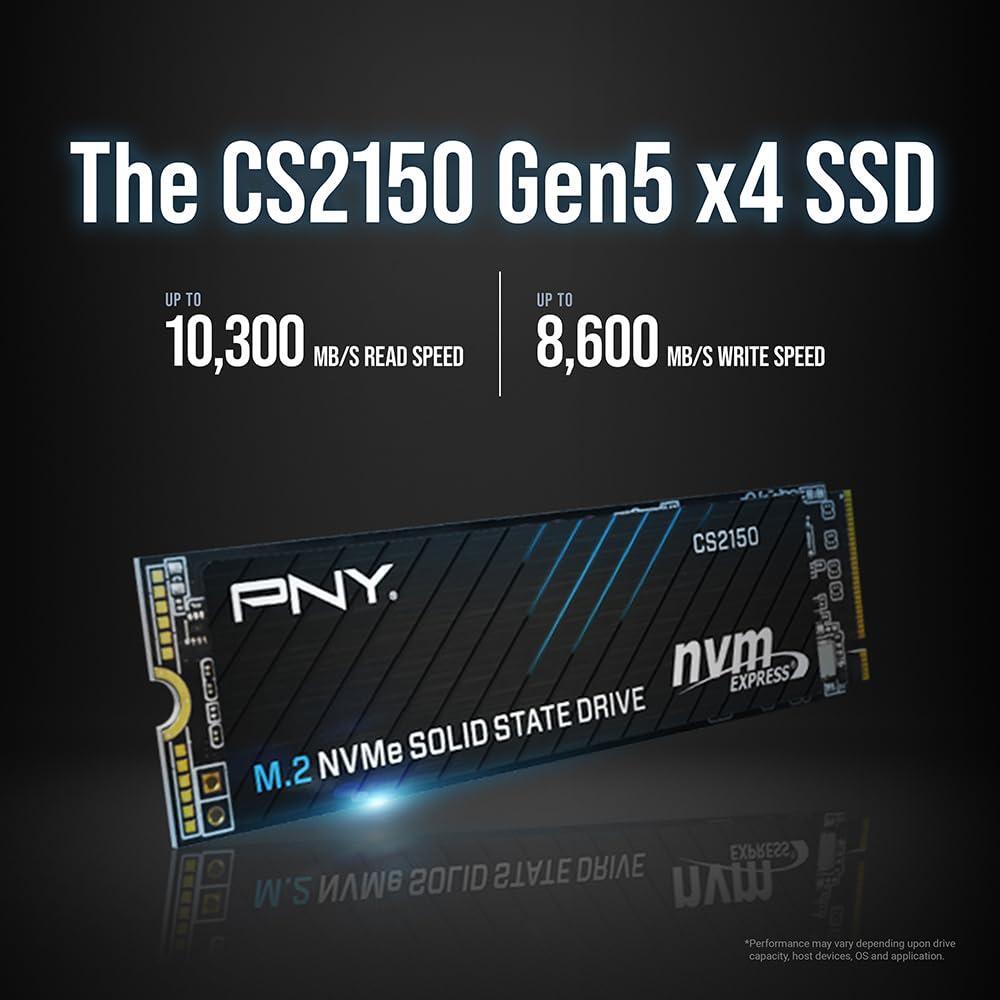 PNY CS2150 2TB Gen5 PCIe NVMe M.2 2280 3D NAND SSD – Up to 10,300/8,600 MBs - PC/Laptop Upgrade, Gaming, Photography, Video Editing, Direct Storage Enabled-Internal Solid-State Drive M280CS2150-2TB-TB