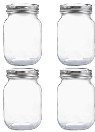 YINGERHUAN Glass Regular Mouth Mason Jars, 16 oz Clear Glass Jars with Silver Metal Lids for Sealing, Canning Jars for Food Storage, Overnight Oats, Dry Food, Snacks, Candies, DIY Projects (4PACK)