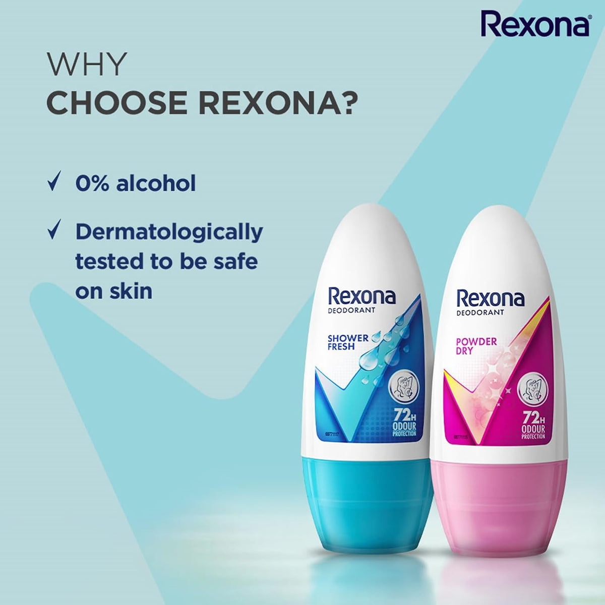 Rexona Shower Fresh Underarm Roll On Deodorant For Women|| 50 ml+Rexona Powder Dry Underarm Roll On Deodorant For Women|| 50 ml