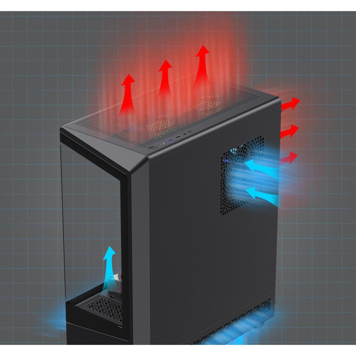 GAMEMAX Vista COC BK ATX Mid-Tower Gaming Case, Front and Side Tempered Glass Panels, 5x120mm ARGB Fans, Patented COC Cooling Fan, Black