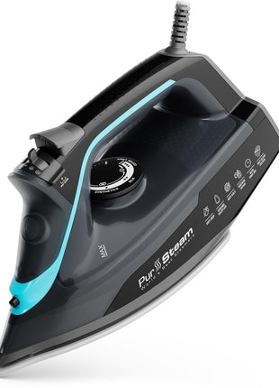 PurSteam SteamBurst+ with Ceramic Soleplate, Powerful Steam, Self-Clean | 1750W | Ceramic Soleplate | Adjustable Steam | Self-Clean | Anti-Calc | Anti-Drip | Powerful Steam for All Fabrics
